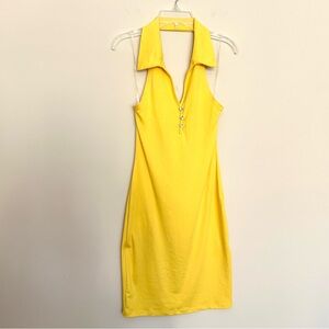 🆕 Popular 21 Elegant Yellow Halter Neck Backless Sleeveless Mini Dress